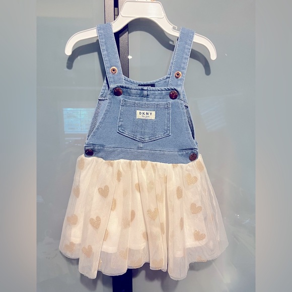 DKNY Toddler Hearts Overalls Dress Size 2T - Picture 1 of 4